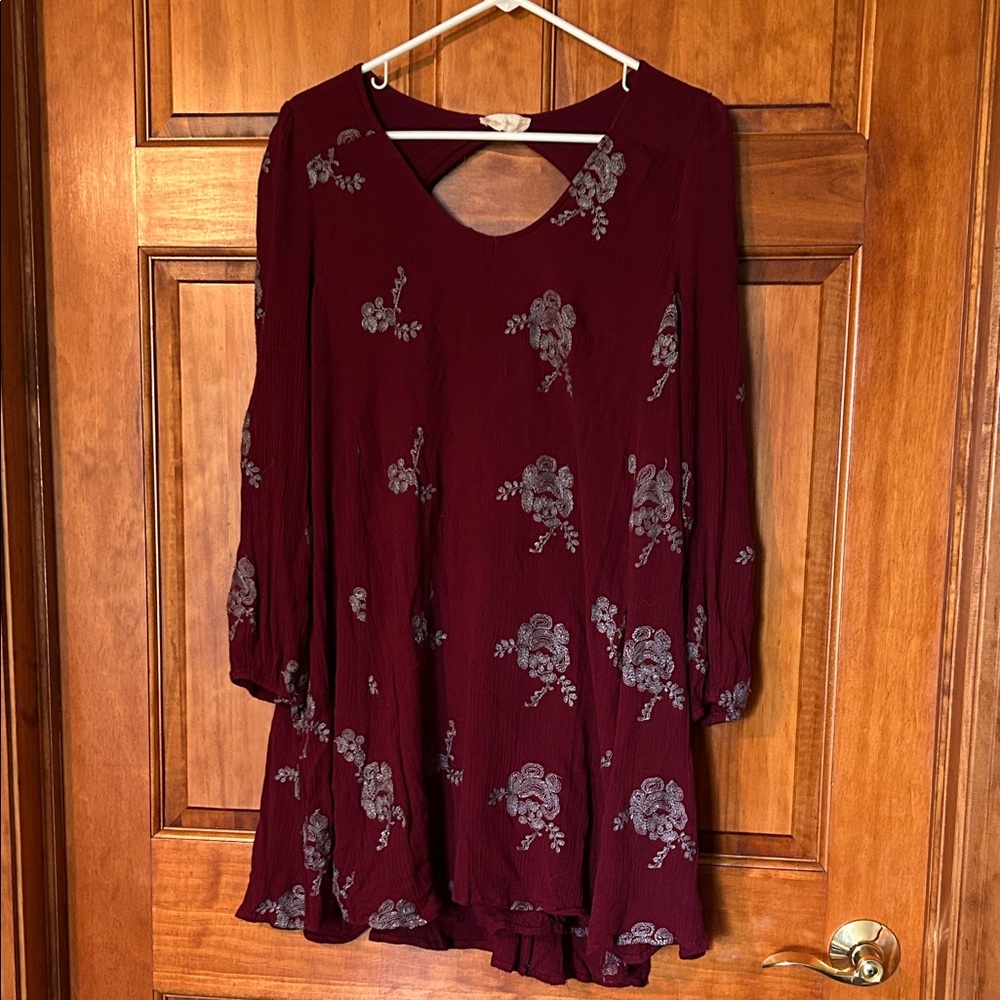 Altar'd State Burgundy Floral Long Sleeve Dress
